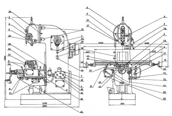 ФУ2-250 Розташування органів керування фрезерным верстатом модели